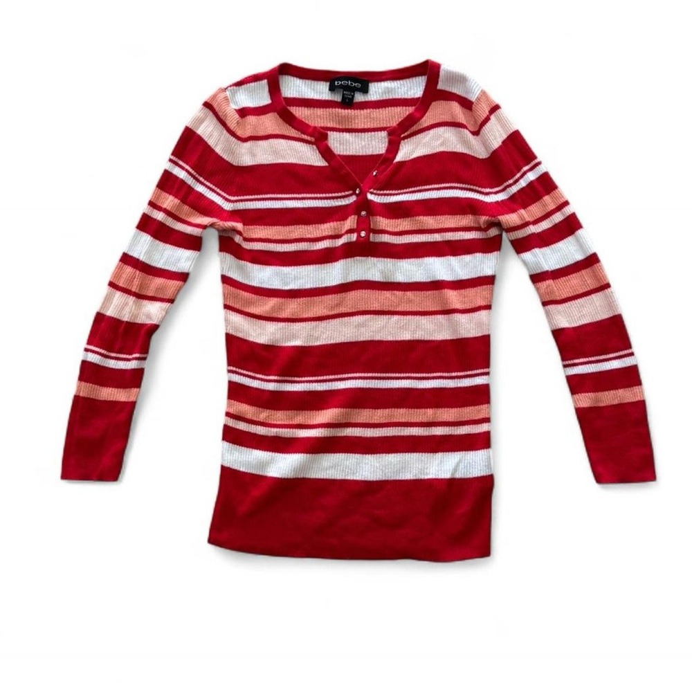 bebe cotton striped knit top